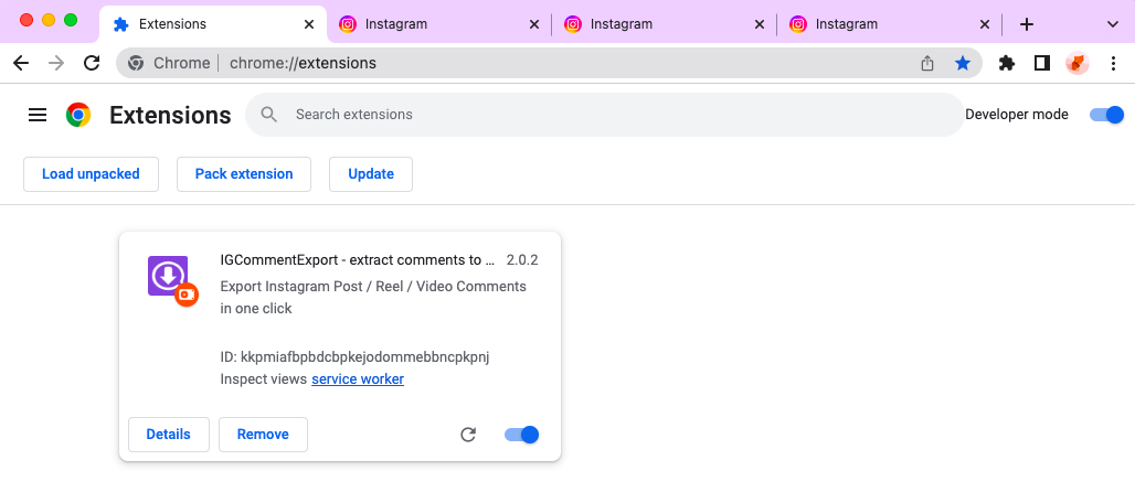 IGCommentExport chrome extension install done
